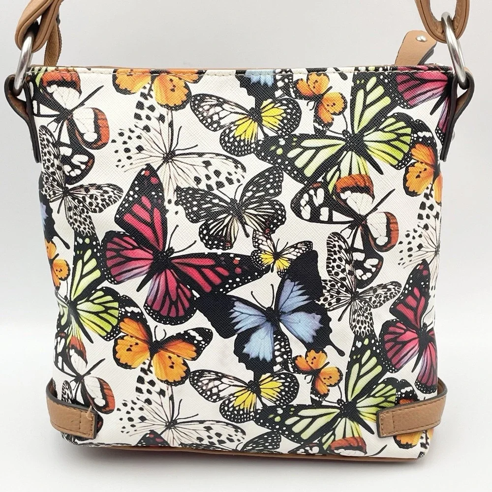 Rosetti Butterfly Print Crossbody Purse Tan Faux Leather Shoulder Bag 8